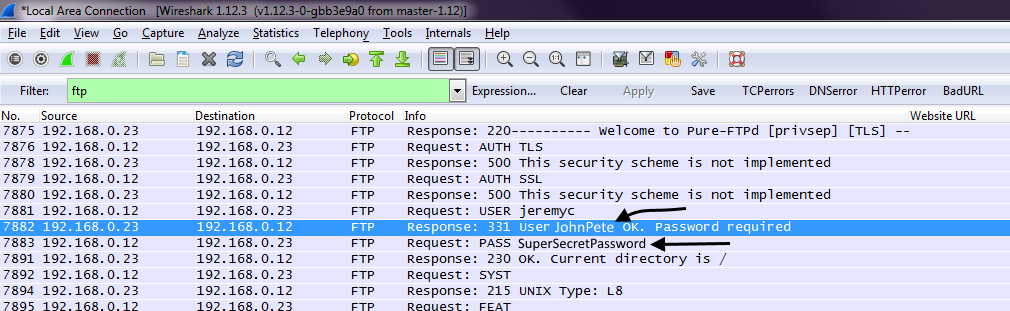 Wireshark FTP Credentials Plain Text
